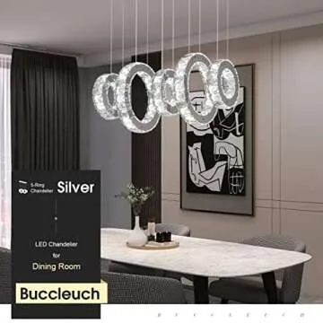 Buccleuch Modern Crystal Chandelier, Dimmable LED Ceiling Light Fixture 5-Ring Adjustable Stainless ...
