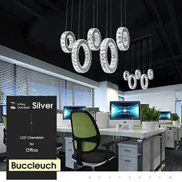 Buccleuch Modern Crystal Chandelier, Dimmable LED Ceiling Light Fixture 5-Ring Adjustable Stainless Steel Pendant Light, Silver Crystal Chandeliers for Dining Room, Bedroom, Living Room - Cool White