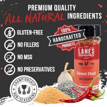 Lane's Sweet Heat Rub Seasoning, All-Natural BBQ Brisket Rub Goes Well with Butt Rub Seasoning, No MSG Brisket Seasoning &, Made in USA, 4.0 Oz
