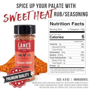 Lane's Sweet Heat Rub Seasoning, All-Natural BBQ Brisket Rub Goes Well with Butt Rub Seasoning, No MSG Brisket Seasoning &, Made in USA, 4.0 Oz