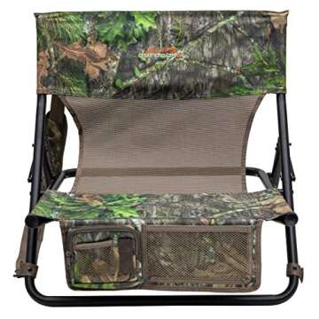 ALPS OutdoorZ Turkey Hunting Chair with Foldable Low Profile Design, Mossy Oak Obsession Camo, Durable Steel Frame, and Padded Shoulder Carry Strap, MC (Wide)