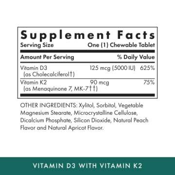 MICHAEL'S Health Naturopathic Programs Vitamin D3 with K2 - 90 Chewable Tablets - Apricot Flavor - S...