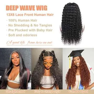 Hasiojth 13x6 Deep Wave Lace Front Wigs, 180 Density, Wet and Wavy HD Transparent Curly Lace Frontal Glueless Wigs Human Hair Pre Plucked With Baby Hair Wigs for Black Women Natural Black(20 Inch)