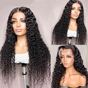 Hasiojth 13x6 Deep Wave Lace Front Wigs, 180 Density, Wet and Wavy HD Transparent Curly Lace Frontal Glueless Wigs Human Hair Pre Plucked With Baby Hair Wigs for Black Women Natural Black(20 Inch)