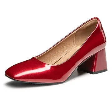 Trendy Women's Red Chunky Block Heels - Comfortable & Stylish Size 8