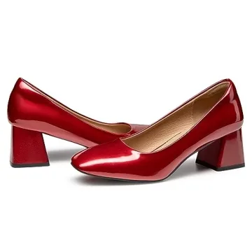 Women's Red Chunky Heels Comfortable Stylish Size 8