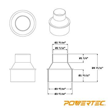 POWERTEC 70136 4 Inch Hose to 2-1/2 Inch Hose Cone Reducer, Dust Collection Fittings for Dust Collection Hose, Dryer Vent Hose & Shop Vacuum Hose Connection, 1 Pack