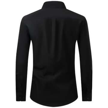 Alimens & Gentle Men's Dress Shirt Regular Fit Stretch Stain Shield Long Sleeve Solid Business Wedding Button Down Shirts Black