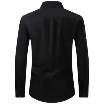 Alimens & Gentle Men's Dress Shirt Regular Fit Stretch Stain Shield Long Sleeve Solid Business Wedding Button Down Shirts Black