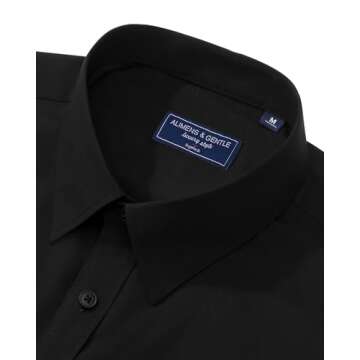 Alimens & Gentle Men's Dress Shirt Regular Fit Stretch Stain Shield Long Sleeve Solid Business Wedding Button Down Shirts Black