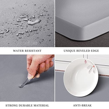 WISELIFE Cushioned Anti-Fatigue Kitchen Floor Rug,17.3"x28",Non Slip Waterproof Kitchen Rugs Heavy Duty PVC Ergonomic Comfort Mat for Office, Sink, Laundry,Grey