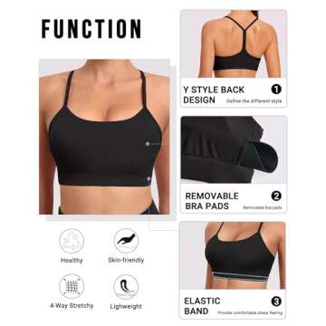 Spaghetti Strap Padded Sports Bras for Women - Y Back Yoga Workout Tops (3 Pack)