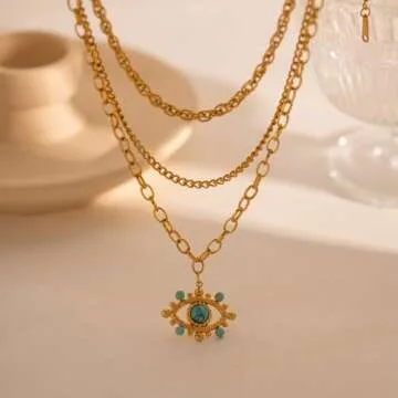 Stylish 18k Gold Plated Turquoise Evil Eye Necklace