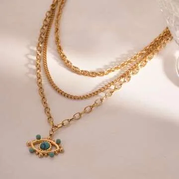 Stylish 18k Gold Plated Turquoise Evil Eye Necklace