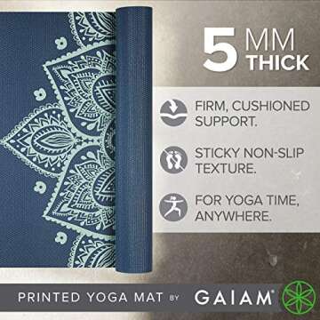 Gaiam Yoga Mat Premium Print Non Slip Exercise & Fitness Mat for All Types of Yoga, Pilates & Floor ...