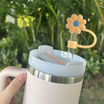 Velaco 12Pcs 0.4in/10mm Diameter Silicone Straw Covers Cap Compatible with Stanley 20 30&40 Oz Cup, Straw Toppers for Stanley 40 Oz Tumbler with Handle, Dust-Proof Straw Caps for Water Bottle