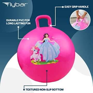 Flybar Hopper Ball for Kids - Bouncy Ball with Handle, Durable Bouncy Balls, Kangaroo Ball, Exercise Ball, Indoor and Outdoor Toy, Pump Included, Toddler Toys for Boys and Girls, Ages 5 and Up (Prn M)