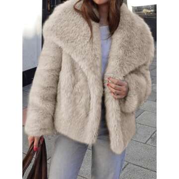 Cicy Bell Womens Faux Fur Coat Winter Shaggy Casual Oversized Lapel Jackets Warm Fuzzy Outerwear