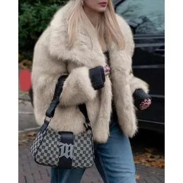 Cicy Bell Womens Faux Fur Coat Winter Shaggy Casual Oversized Lapel Jackets Warm Fuzzy Outerwear