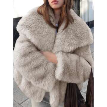 Cicy Bell Womens Faux Fur Coat Winter Shaggy Casual Oversized Lapel Jackets Warm Fuzzy Outerwear