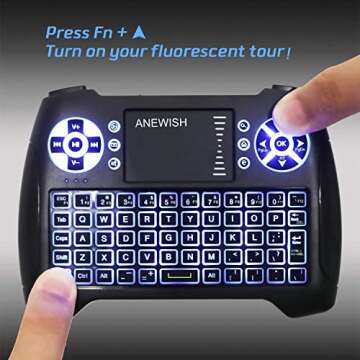 (2020 Latest, Backlit) ANEWISH 2.4GHz Mini Wireless Keyboard with Touchpad Mouse Combo, Rechargable ...