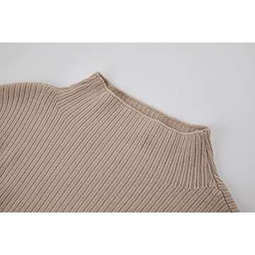 Trish Lucia Womens Turtleneck Oversized Sweaters Dress Long Sleeve Drop Shoulder Pullover Loose Knit Dresses Khaki