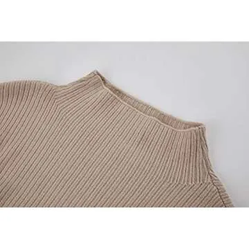 Trish Lucia Womens Turtleneck Oversized Sweaters Dress Long Sleeve Drop Shoulder Pullover Loose Knit Dresses Khaki