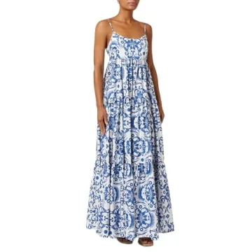 Women Y2k Boho Maxi Dress Vintage Floral Tie Shoulder Strap Sleeveless A Line Long Dress Summer Beac...