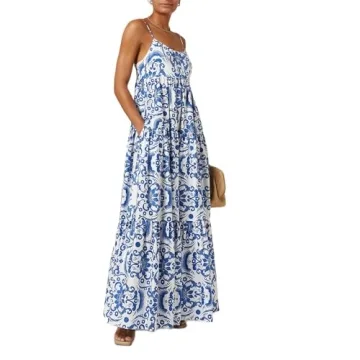 Women Y2k Boho Maxi Dress Vintage Floral Tie Shoulder Strap Sleeveless A Line Long Dress Summer Beach Flowy Dresses