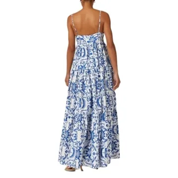 Women Y2k Boho Maxi Dress Vintage Floral Tie Shoulder Strap Sleeveless A Line Long Dress Summer Beach Flowy Dresses