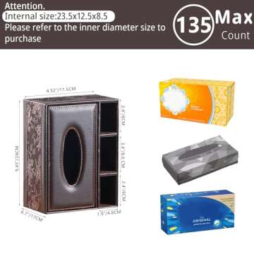 Multi-Functional Tissue Box Cover Rectangle, Leather Decorative Napkin Dispenser Organizer Caddy wit...