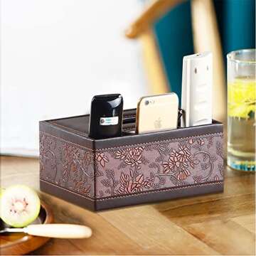 Multi-Functional Tissue Box Cover Rectangle, Leather Decorative Napkin Dispenser Organizer Caddy with 3 TV Remote Control Holder Compartment Bathroom, Modern Office Desk Decor and Accessories, Antique