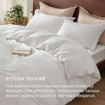 Bedsure 100% Washed Cotton Duvet Cover King Size - Minimalist Natural White Cotton Duvet Cover for All Seasons - GentleSoft™ Plain Simple Bedding Set with 2 Pillow Shams (White, King, 104"x90")