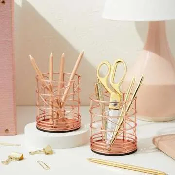 Juvale 2-Pack Rose Gold Pencil Holder for Office Supplies