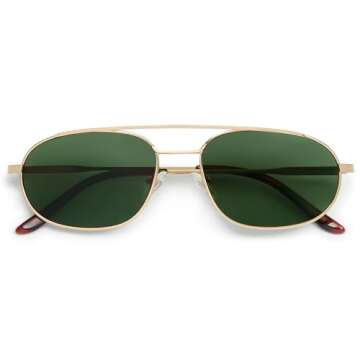 SOJOS Retro Trendy Aviator Sunglasses Women Men 90s Small Vintage Glasses Stylish Oval Sunglasses SJ1208,(Gold/Tortoise/Green)