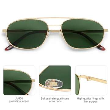 SOJOS Retro Trendy Aviator Sunglasses Women Men 90s Small Vintage Glasses Stylish Oval Sunglasses SJ1208,(Gold/Tortoise/Green)