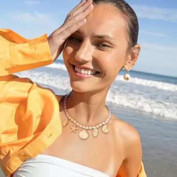 LILIE&WHITE Gold Seashell Necklace For Women With Conch Starfish Shell Necklaces Gold Sea Shell Jewe...