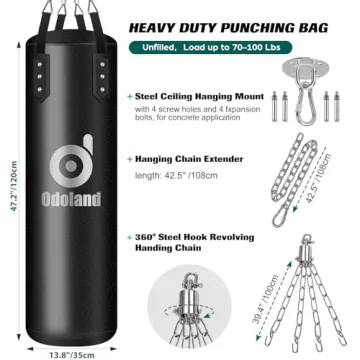 Odoland 8-in-1 Heavy Boxing Bag Set - Unfilled 4FT Bag