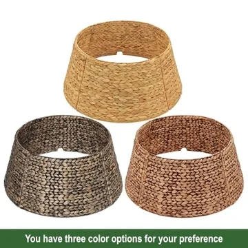 CENBOSS Christmas Tree Collar, Rattan Xmas Tree Collar for Artificial Trees, Woven Wicker Christmas Tree Skirt, Tree Stand Base Cover, Tree Basket Base Box, Christmas Tree Ring (Natural, 24 inch)