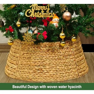CENBOSS Christmas Tree Collar, Rattan Xmas Tree Collar for Artificial Trees, Woven Wicker Christmas Tree Skirt, Tree Stand Base Cover, Tree Basket Base Box, Christmas Tree Ring (Natural, 24 inch)