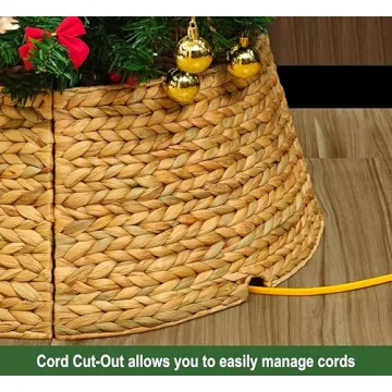 CENBOSS Christmas Tree Collar, Rattan Xmas Tree Collar for Artificial Trees, Woven Wicker Christmas Tree Skirt, Tree Stand Base Cover, Tree Basket Base Box, Christmas Tree Ring (Natural, 24 inch)