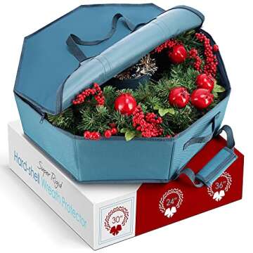 Hearth & Harbor Wreath Storage Container - Hard Shell Christmas Wreath Storage Bag with Interior Poc...
