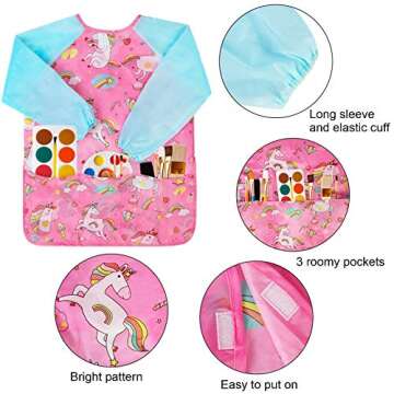 Bassion Smocks for Kids, Toddler Art Smock Artist Painting Aprons Waterproof Long Sleeve with 3 Pockets for Age 2-6 Years