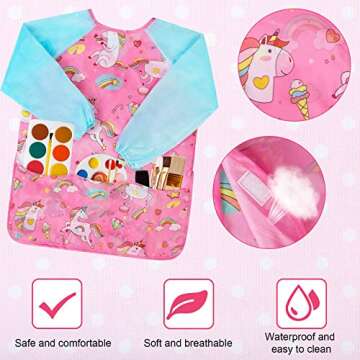 Bassion Smocks for Kids, Toddler Art Smock Artist Painting Aprons Waterproof Long Sleeve with 3 Pockets for Age 2-6 Years