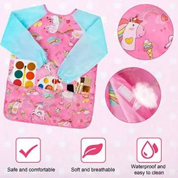Bassion Smocks for Kids, Toddler Art Smock Artist Painting Aprons Waterproof Long Sleeve with 3 Pockets for Age 2-6 Years