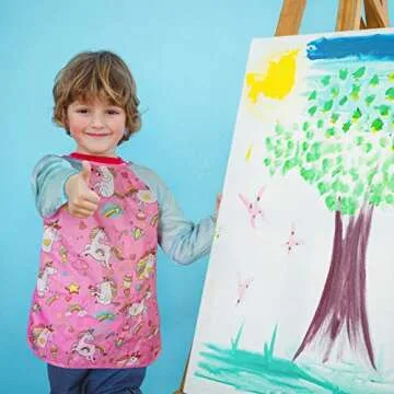 Bassion Smocks for Kids, Toddler Art Smock Artist Painting Aprons Waterproof Long Sleeve with 3 Pockets for Age 2-6 Years