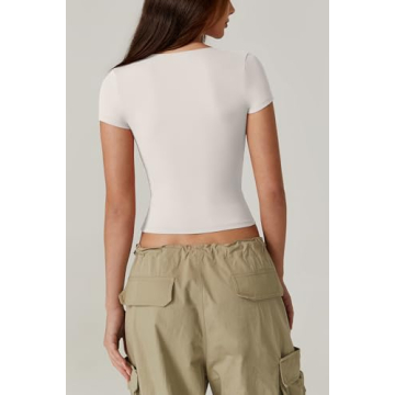 QINSEN Short Sleeve V Neck Tee for Women - Stylish Comfort
