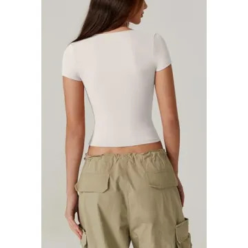 QINSEN Short Sleeve V Neck Tee for Women - Stylish Comfort