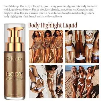 Liquid Illuminator, Firstfly Body Highlighter Makeup Smooth Shimmer Glow Liquid Foundation for Face & Body（#03 Glistening Bronze）