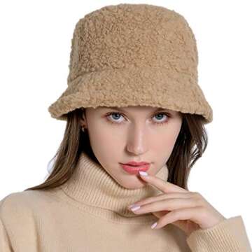 Womens Winter Bucket Hat Vintage Cloche Hats Warm Faux Fur Wool Outdoor Packable Fisherman Cap Khaki
